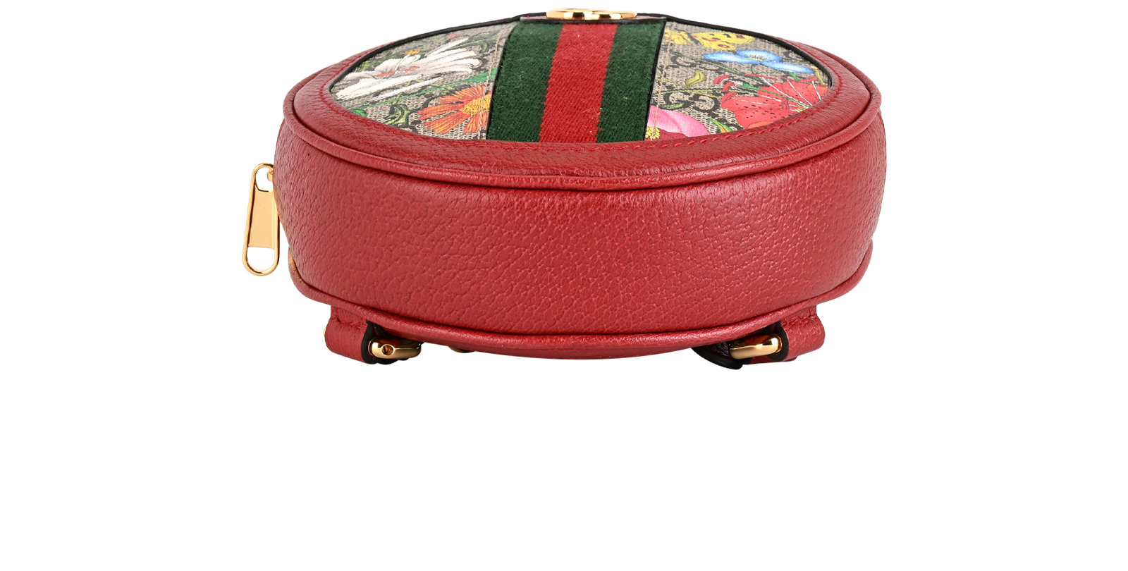 Mini Floral Ophidia Round Backpack, &pound;550, Handbags, Beige/Red, Canvas/Leather, Top view